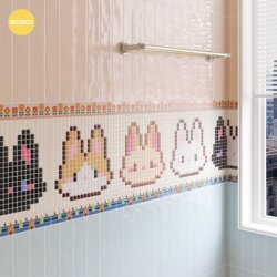 Momojia French-Style Dopamine Bathroom Tiles Rabbit Mosaic Tiles Pink Bathroom Wall Tiles Non-Slip Floor Tiles
