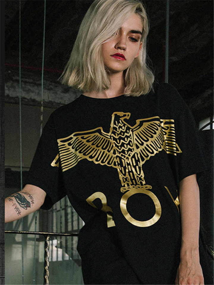 boy烫金老鹰印花宽松t恤