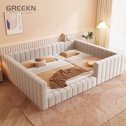 Bed for a Family with Two Children, Family Bed for Four People, Large Bed for a Family of Three or Four in the Master Bedroom, 2.4m Separateable and Combinable Double Beds 1.8