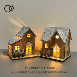 Luminous Wooden Cabin Wooden House Mini Villa Model Desktop Ornament Creative Night Light Bedroom Decoration