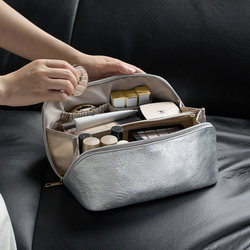Black and Silver Cosmetic Bag for Women 2025 New High-End Large-Capacity Makeup Storage Bag Portable Travel Toiletry Bag