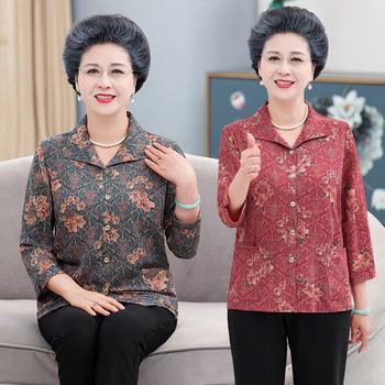 Long-sleeved cardigan chiffon rich shirt pocket elderly
