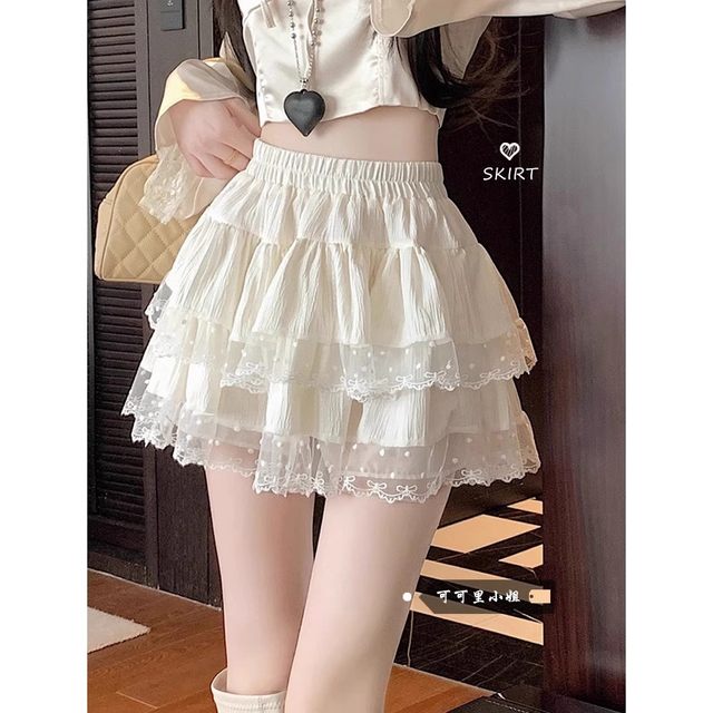 
Mesh lace lace cake short skirt for women in summer new pure high waist skirt versatile anti-exposure skirt pants