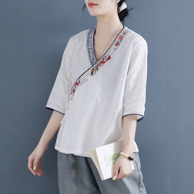 Clearance Chinese style literary retro cotton and linen tops women's ...