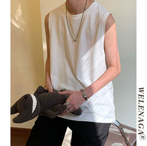 Nagawl summer new sports vest male loose leisure student pure cotton bottom cotton base tide brand sleeveless shoulder T -shirt
