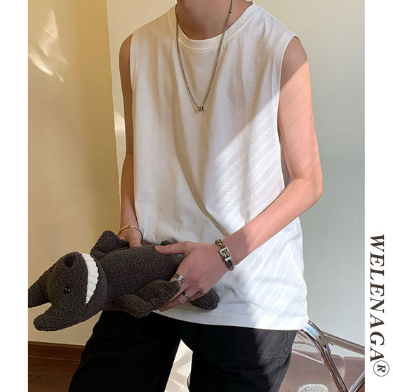 Nagawl summer new sports vest male loose leisure student pure cotton bottom cotton base tide brand sleeveless shoulder T -shirt
