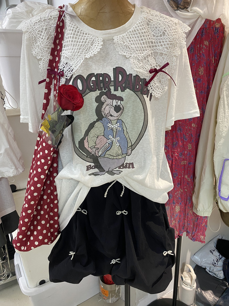 Loose plus size doll sleeve long three-dimensional cartoon short-sleeved shirt AS13315
