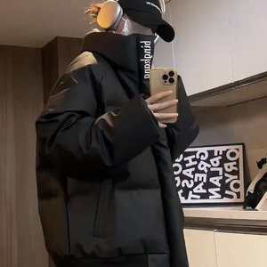 New winter four-color cotton coat men's high street solid color loose short cotton coat thickened couple bread suit stand collar coat
