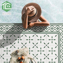 Vintage Homestay Small Floral Tiles, Trendy Black and White Mosaic, Green Balcony Tiles, Courtyard Bathroom Floor Tiles 200X200