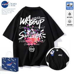 Nasa Co-Branded American Trendy Brand Short-Sleeved T-Shirts for Men and Women, Loose-Fitting Pure Cotton Casual Half-Sleeved Couple's Clothing