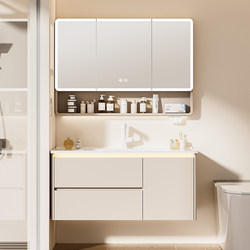 Cream-Style Bathroom Cabinet with Integrated Ceramic Basin, Khaki Washbasin Cabinet Combination, Bathroom Vanity Basin 1145