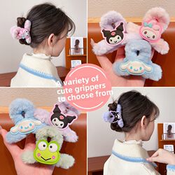2025 New Korean-Style Plush Hair Clips for Little Girls, Cute Hairpins, Shark Clips, Sanrio Children's Claw Clips, Hair Accessories
