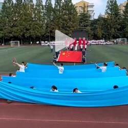 Thickened Dance Blue Ribbon with Stick, Opaque Large Dance Props, School Sports Meeting Ribbon, Blue Silk Cloth