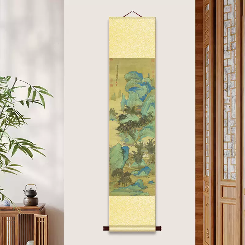 张大千国画荷花卷轴挂画红荷挂轴中式古风书房玄关卧室装饰挂画