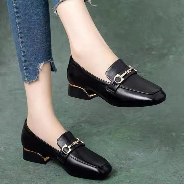 Genuine leather square-toe loafers for women, genuine leather shoes ...