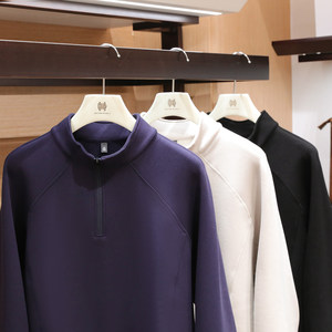 
2025 new autumn and winter men's layered inner base T-shirt knitted air layer half turtleneck plus fleece sweatshirt 1770