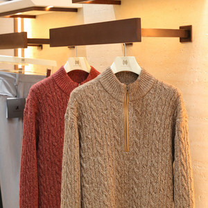 
2025 Autumn and Winter New Men's Old Money Style Silk Wool Blended Half-Zip Cable Inner Sweater 1771