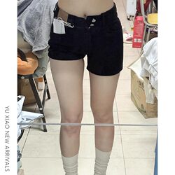 Black Denim Hot Shorts for Women, Summer High-Waisted, Plus Size, Slimming, Petite, Stretchy, Hip-Covering A-Line Hot Pants
