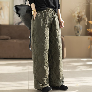 
Kamiyu winter new style literary retro loose 90 white duck down radish pants warm lace-up down casual pants