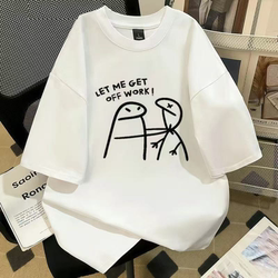 Japanese-Style Heavy-Duty Quirky Cartoon Graffiti Pure Cotton Short-Sleeve T-Shirt for Men and Women, Loose and Versatile Half-Sleeve Top for Summer ins