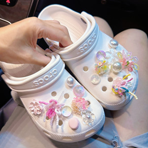 
Original girly pink pearl clog shoe accessories adapted to crocs Crocs shoe flower accessories decorative buckle high-end