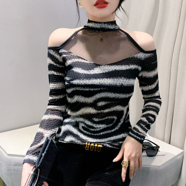 TAVIMART  -  Oblique Shouldered Long-Sleeved Autumn New Print Spice Girl T-Shirt Joker Slim Slim American One-Shoulder Bottoming Shirt Woman