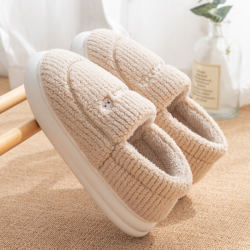 New Autumn and Winter Slippers with Heel, Postpartum Shoes, November and December, Fleece-Lined, Warm, Thick-Soled, Non-Slip Cotton Slippers for Women