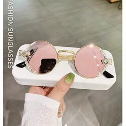 Rhinestone Retro Round Sunglasses That Make the Face Look Smaller, Women's Uv Protection Hong Kong Style Sunglasses, Big Face Slimming Glasses, Korean Style Trendy