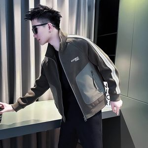 
Spring and autumn new trendy brand stitching stand collar jacket men's fashion trend simple versatile corduroy jacket top