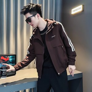 
Autumn new high-end trendy brand handsome style work jacket men's fashion trendy striped versatile hooded jacket