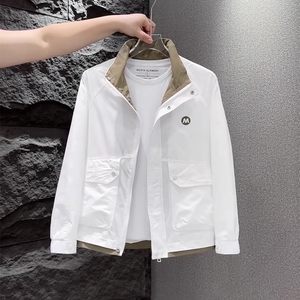 
Spring and Autumn New Style Stand Collar White Jacket Men Korean Style Trendy Handsome Thin Jacket Casual Simple Top Men