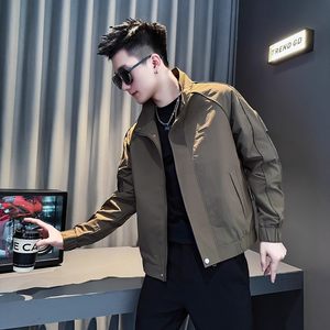 
Spring and autumn new fashion trendy brand simple solid color stand collar jacket men's trendy handsome style structured splicing jacket