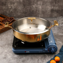 Hot Pot Pot Household 304 Three-Layer Stainless Steel Thickeneded Hammer Pattern Induction Cooker Special Mandarin Duck Pot Commercial Hot Pot Pot