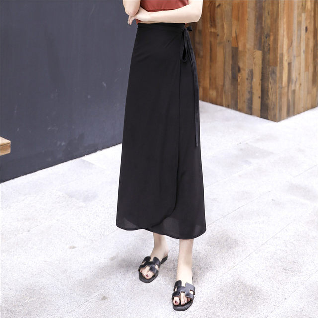 One-piece skirt for women in autumn and winter new retro high-waist solid color wrap skirt tied large hem skirt to make them look slim summer long skirt