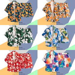 Thai-Style Floral Shirt and Shorts Set for Men, Hawaiian Beach Short-Sleeved Shirt, Couple Outfit, 2025 New Summer Jacket