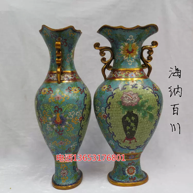 铜花瓶古玩铜器佛教用品仿古工艺品供佛纯铜景泰蓝花瓶一