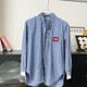 
le rouge Zhou Meimei Retro Academy Blue and White Plaid Lace Spliced ​​Label Drawstring Stand Collar Sunscreen Shirt