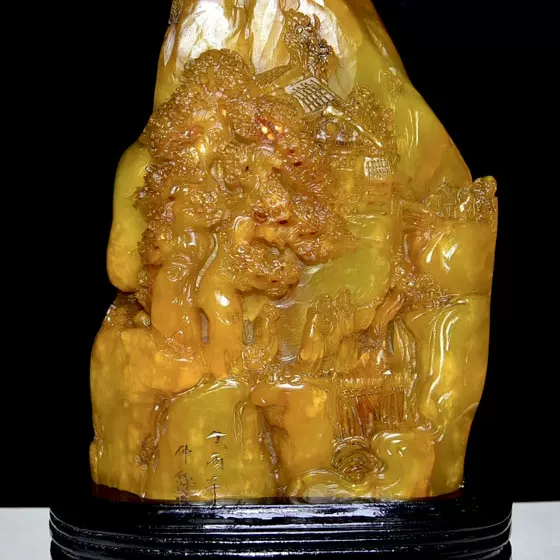 寿山石田黄石玉玺印章萝卜丝纹清晰原石原色纯手工雕刻乾隆十三年