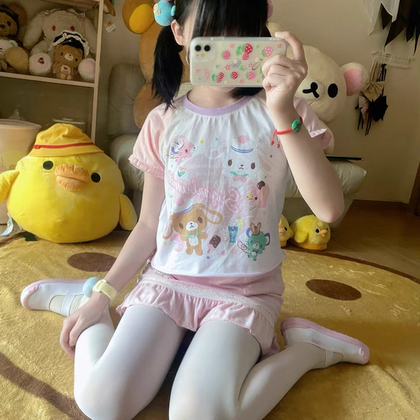 现货甜点兔短袖夏季日系可爱童趣女儿服甜美印花软妹t恤-Taobao