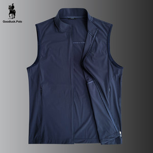 Paul men's summer light and breathable vest vest stand collar mesh embroidery solid color quick-drying horse clip vest men