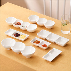 Ceramic Divided Dipping Dish with Three Compartments, Korean-Style Barbecue Seasoning, Vinegar Dish, Hot Pot Rectangular Creative Snack Dish