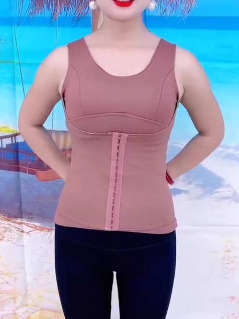 DeRong thermal vest women's autumn and winter belly-holding push-up underwear sports belt chest pad all-in-one shapewear bottoming top