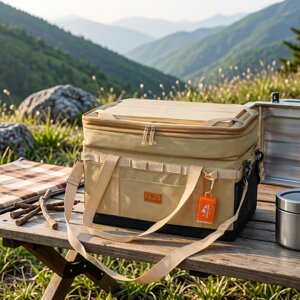 
76L Insulated Bag Beige High-end Outdoor Camping Equipment Picnic Storage Large Capacity Heightened Divider Handbag