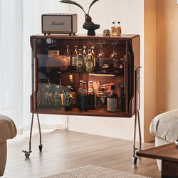 Second-Hand Solid Wood Movable Wine Cabinet Nordic Style Living Room Glass Sideboard Home Wall-Mounted Storage Tea Cabinet