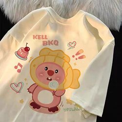 Girls' 100% Pure Cotton Short-Sleeved T-Shirt Summer New Style Cute Loopy Ruby Cartoon Stylish Top for Older Children