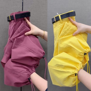 
Pure cotton nine-part labor harem pants for women in summer thin high-waisted slim feet casual pants loose and fashionable sports pants