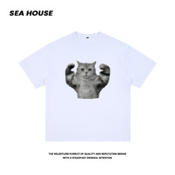 【Pixel Power Cat】Fun Quick-Drying Sports Fitness Short-Sleeve T-Shirt Cat Half-Sleeve