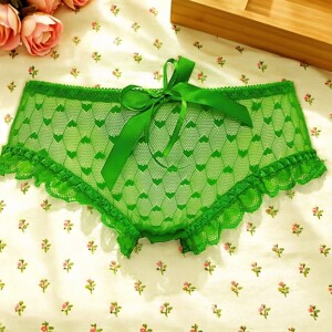 
Yellow green mesh panties, low waisted bow, breathable lace for pretty women, 1 pair of transparent panties