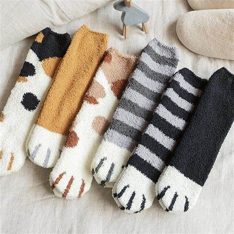 Plush sock socks Children Coral Velvet Autumn and Winter Polyrmal Warm Stockings Floor Cat Claw Cat Claws Cute Home Sleep Women