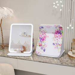 Dormitory Led Makeup Mirror with Light, Household Desktop Foldable Dressing Mirror with Fill Light, Portable for Students